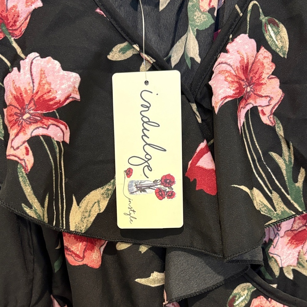 Indulge Elegant Black and Pink Floral Maxi Dress - Picture 3 of 7